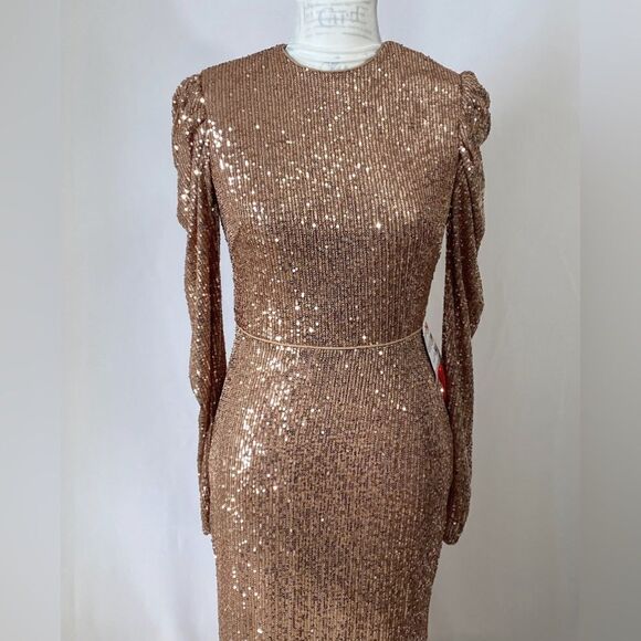 Mac Duggal Sequined Puff-Sleeve Sheath Gown size 2 - Picture 4 of 10